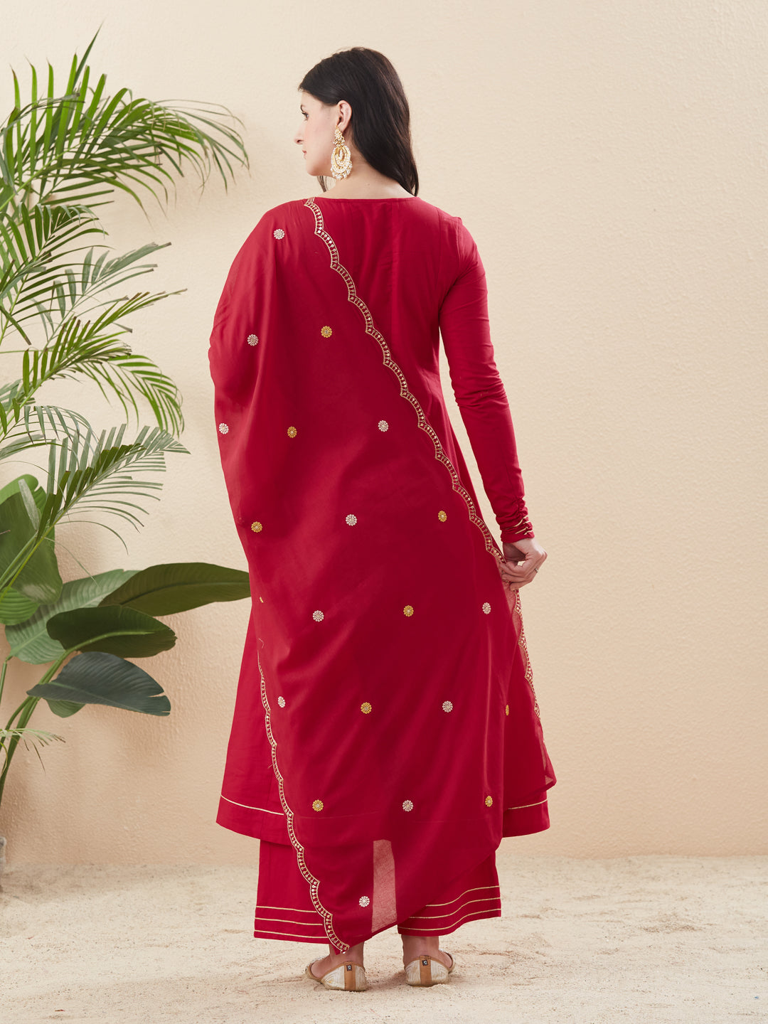 Rani Cotton Embroidered Anarkali Suit Set with Dupatta for Women