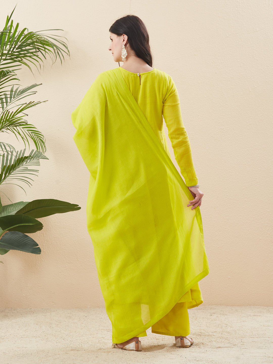 Trendy Neon Cotton Anarkali Suit Set With Dupatta for Women