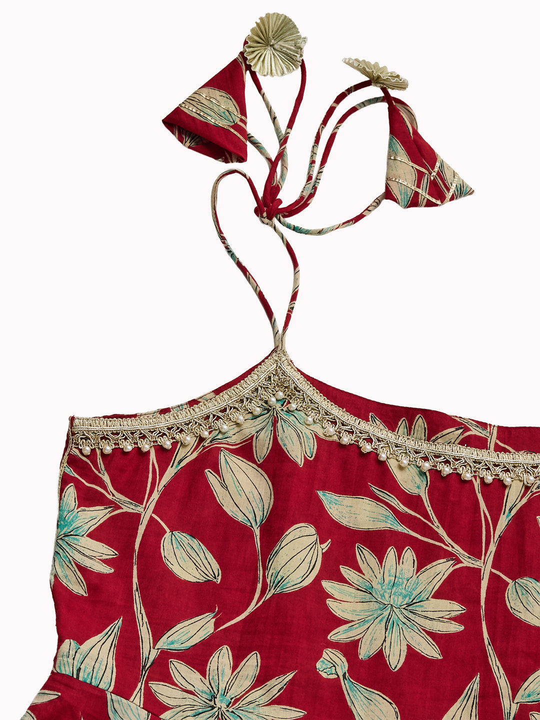 Red Cotton Printed Floral Ethnic Palazzo Set With Dupatta For Women