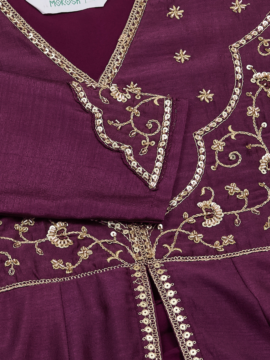 Purple Anarkali Style Embroidered Silk Suit Set With Dupatta for Women