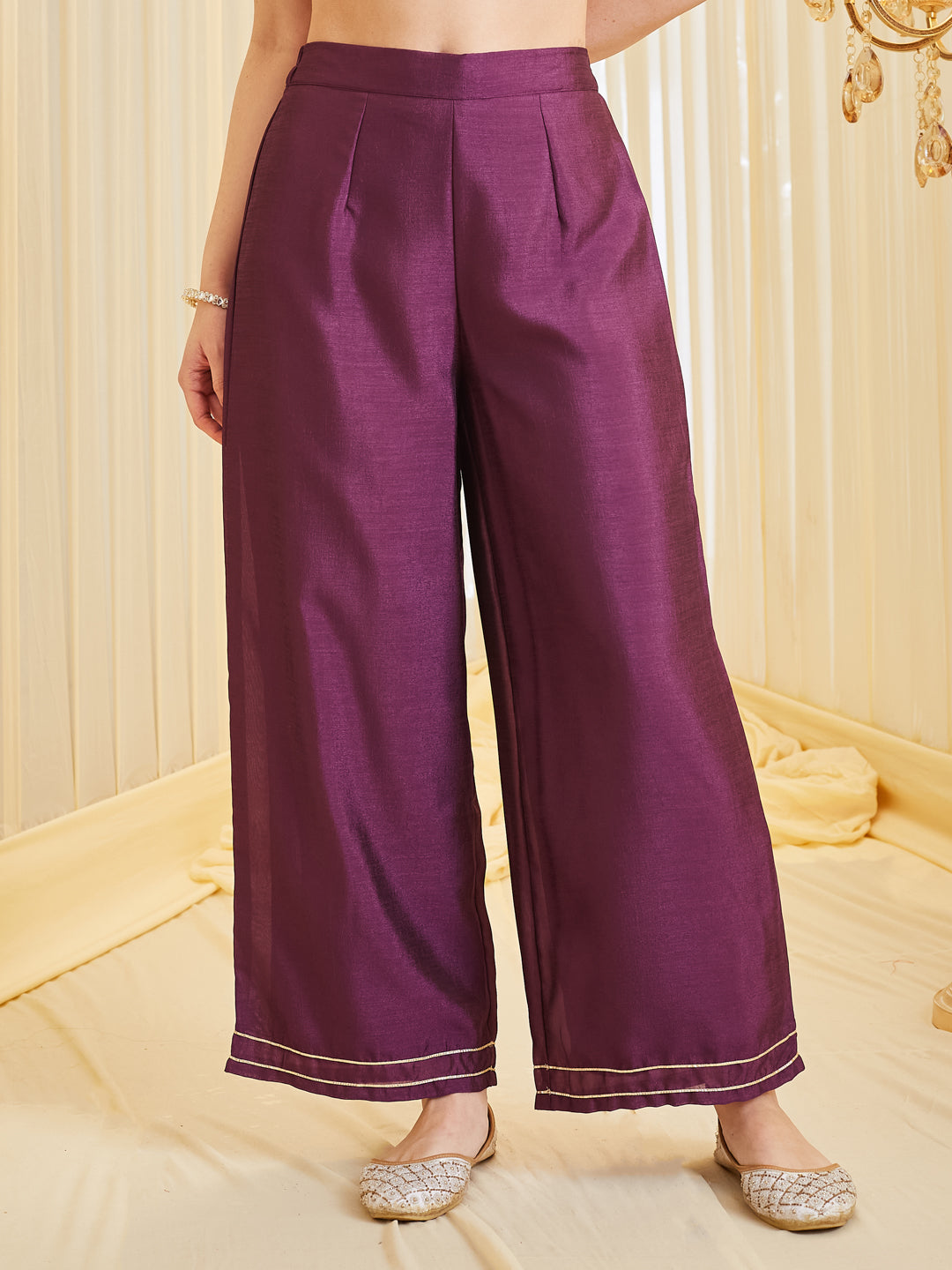 Purple Anarkali Style Embroidered Silk Suit Set With Dupatta for Women