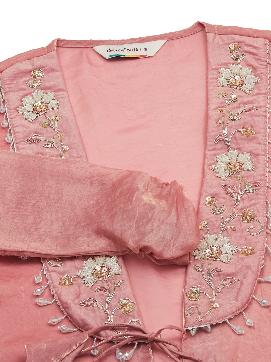 Pink Silk Zari Embroidered Floral Jacket Palazzo Set For Women
