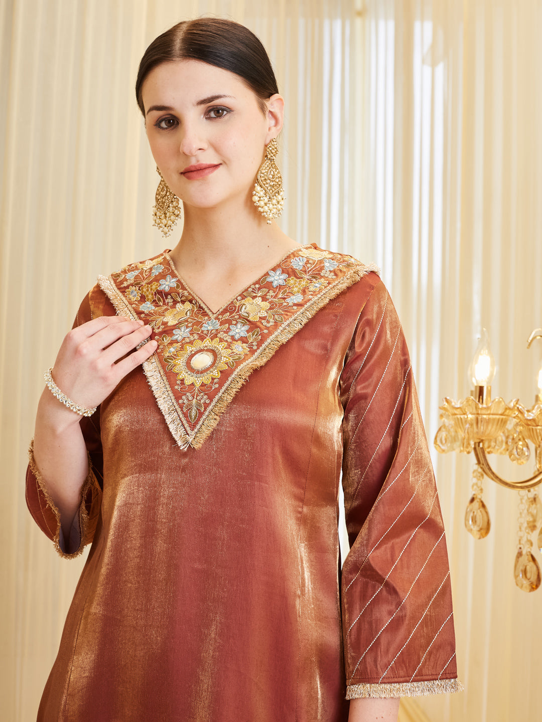 Trendy Maroon Silk Embroidered Farshi Set With Dupatta Set For Women