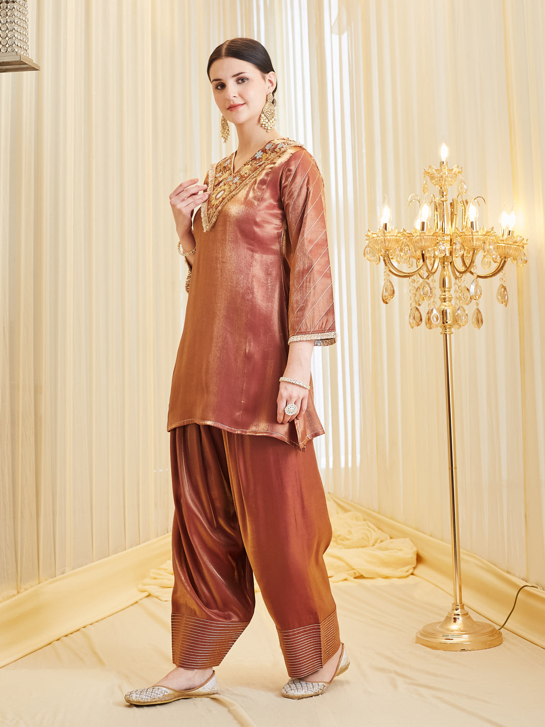 Trendy Maroon Silk Embroidered Farshi Set With Dupatta Set For Women