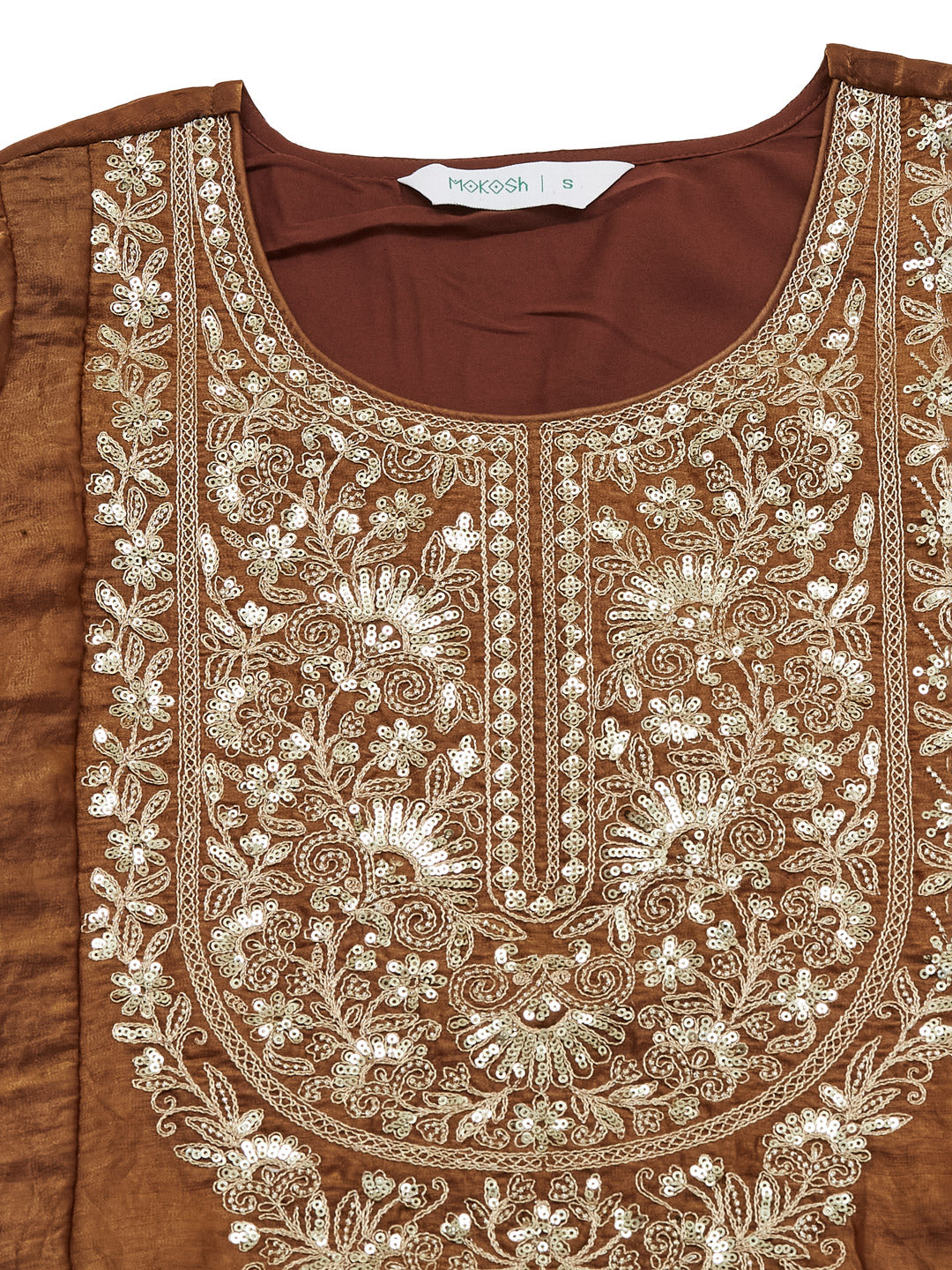 Women's Brown Embroidered Silk Handwork Sharara Set with Dupatta