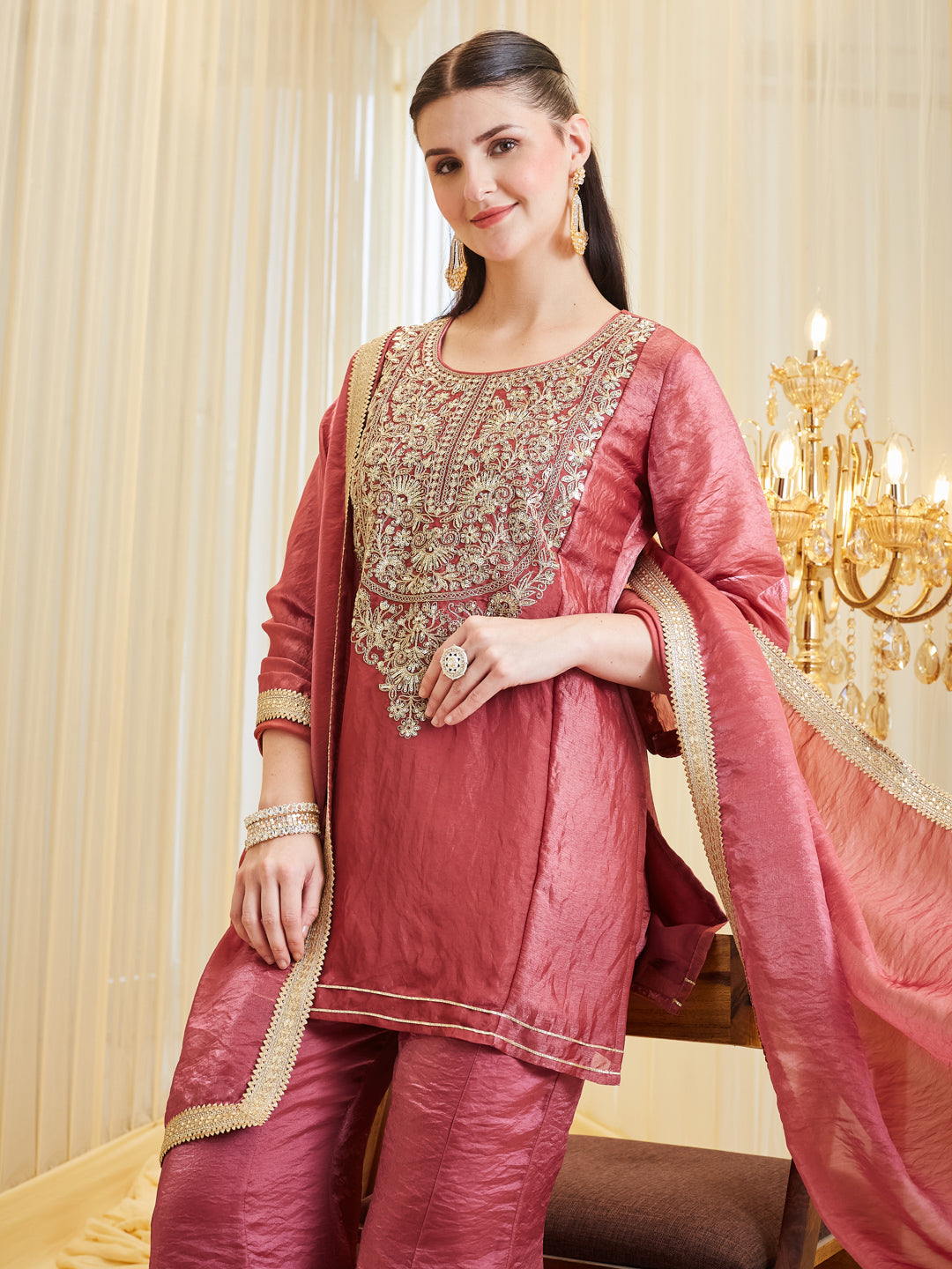 Women's Pink Ethnic Sharara Set with Heavy Handwork Embroidery