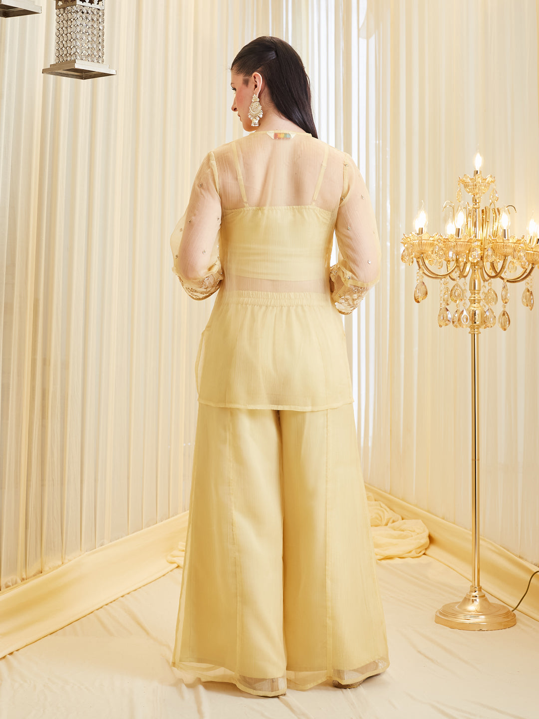 Yellow Silk Embroidered Shrug Set