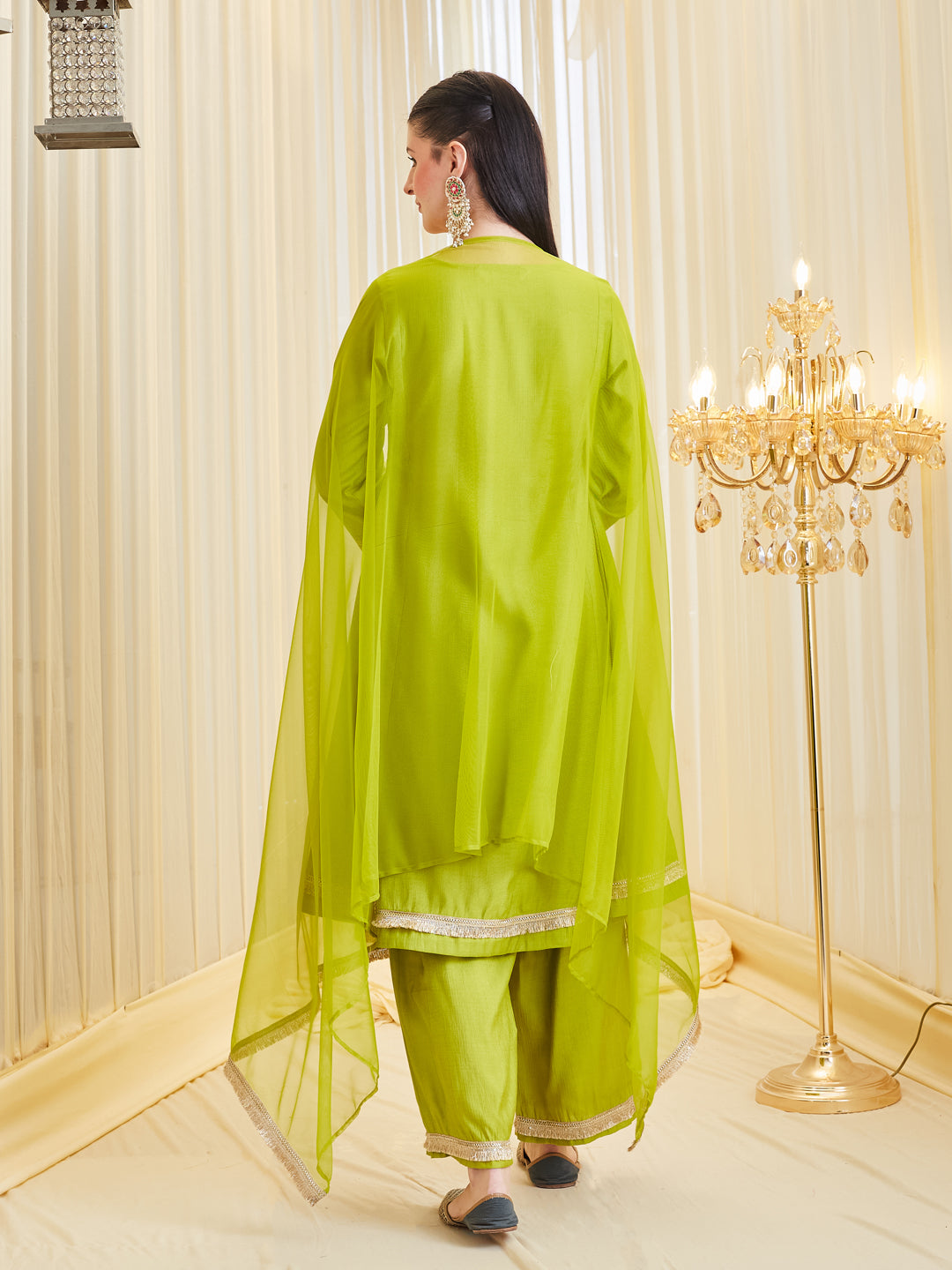 Women’s Neon Embroidered Kurta Palazzo With Dupatta set