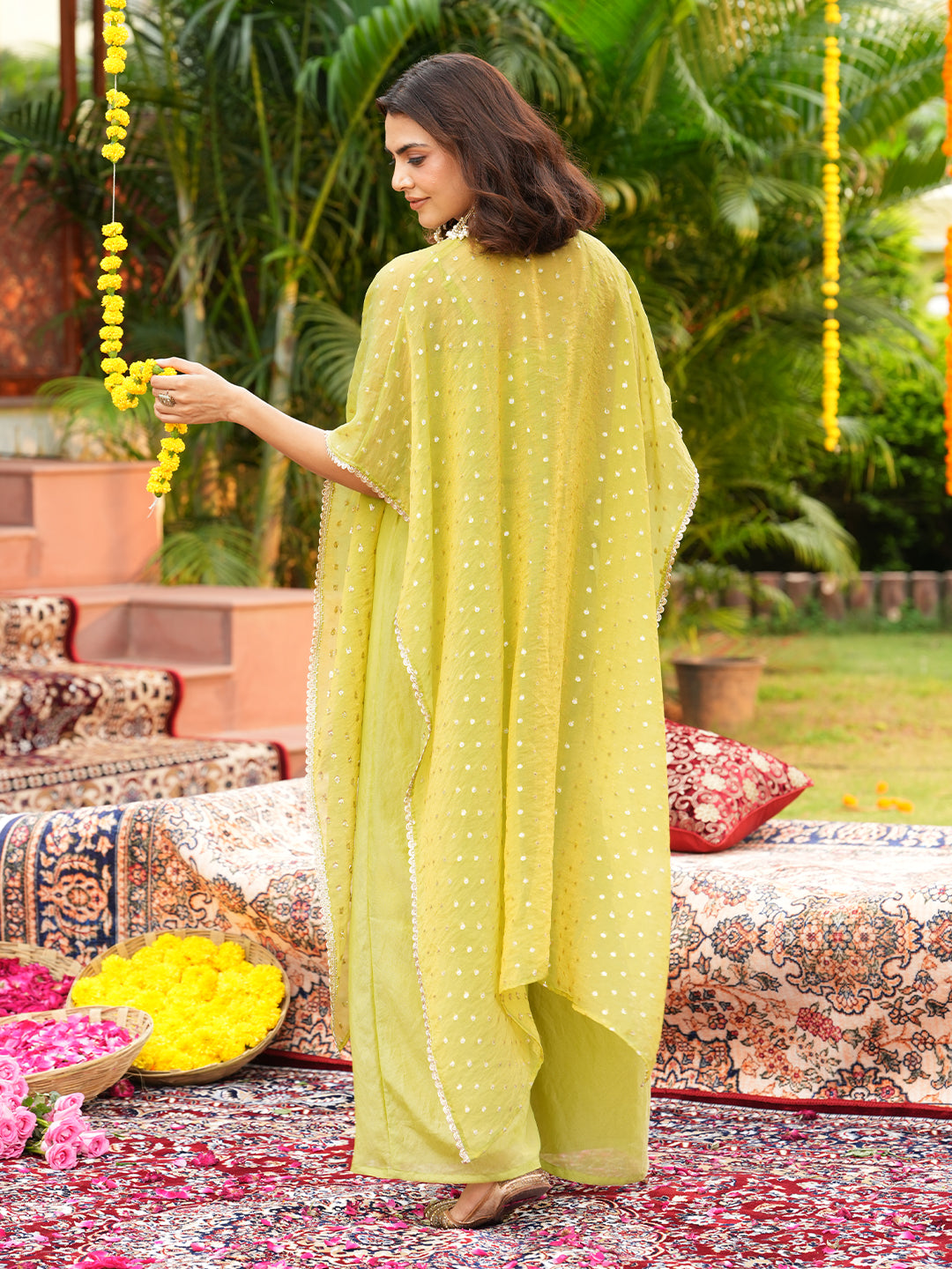 Green Silk Embroidered Shrug & Palazzo Set