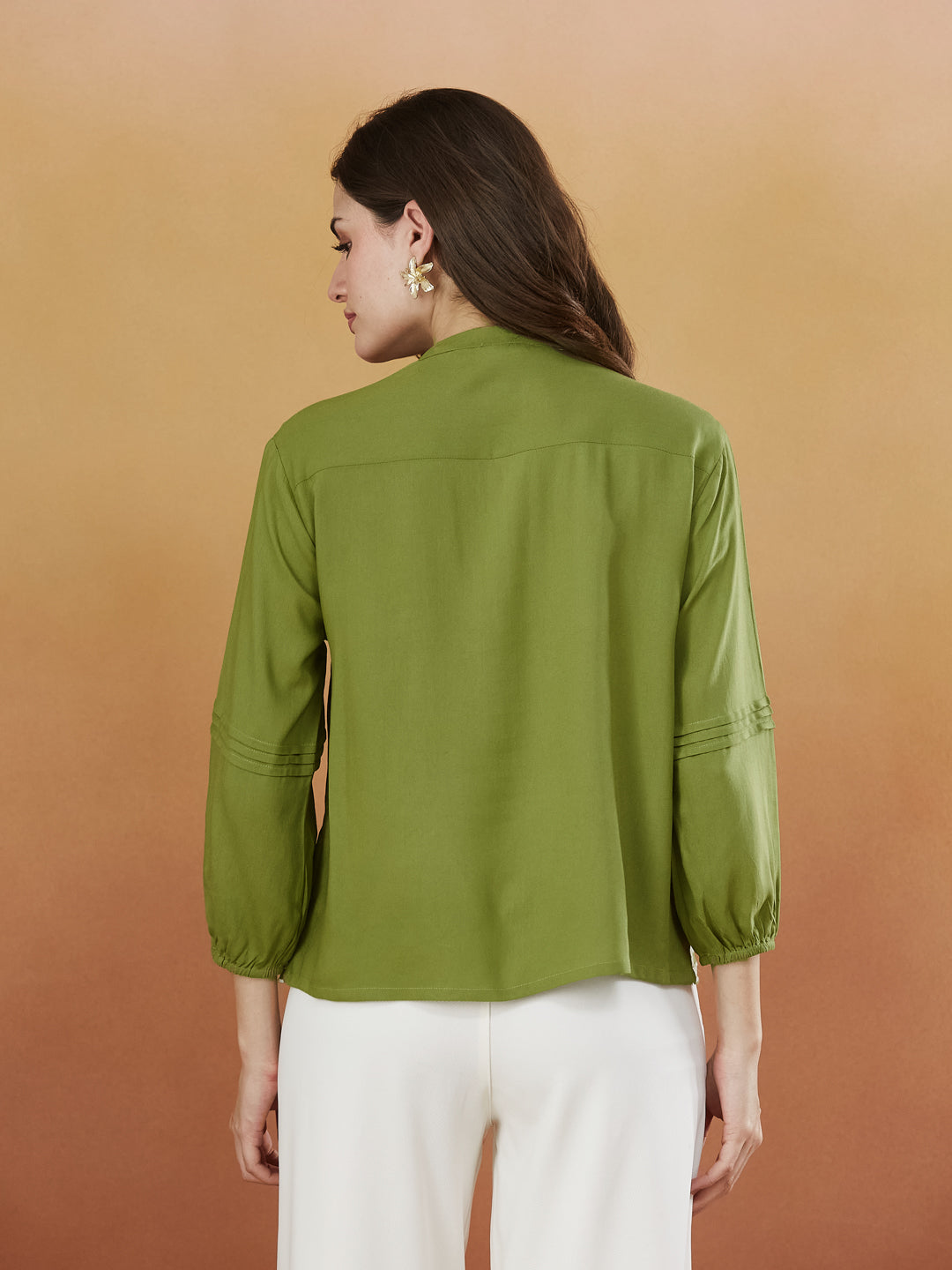 Green Embroidered Full Sleeves Regular Rayon Shirt