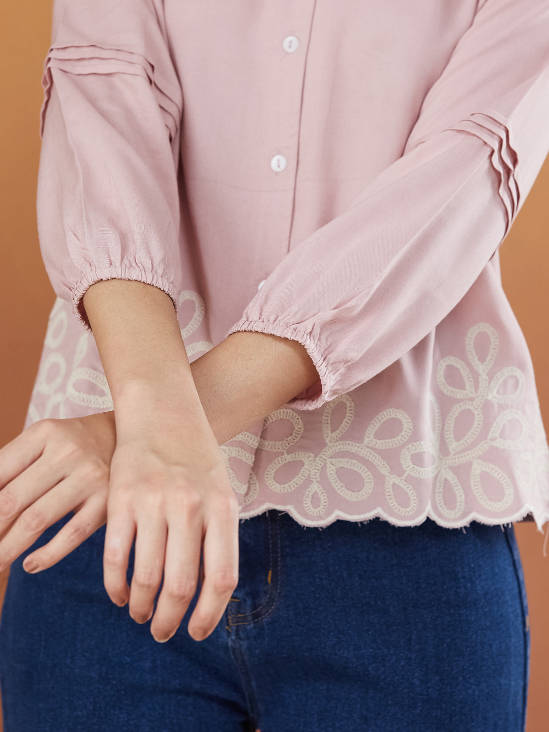 Pink Embroidered Full Sleeves Regular Rayon Shirt