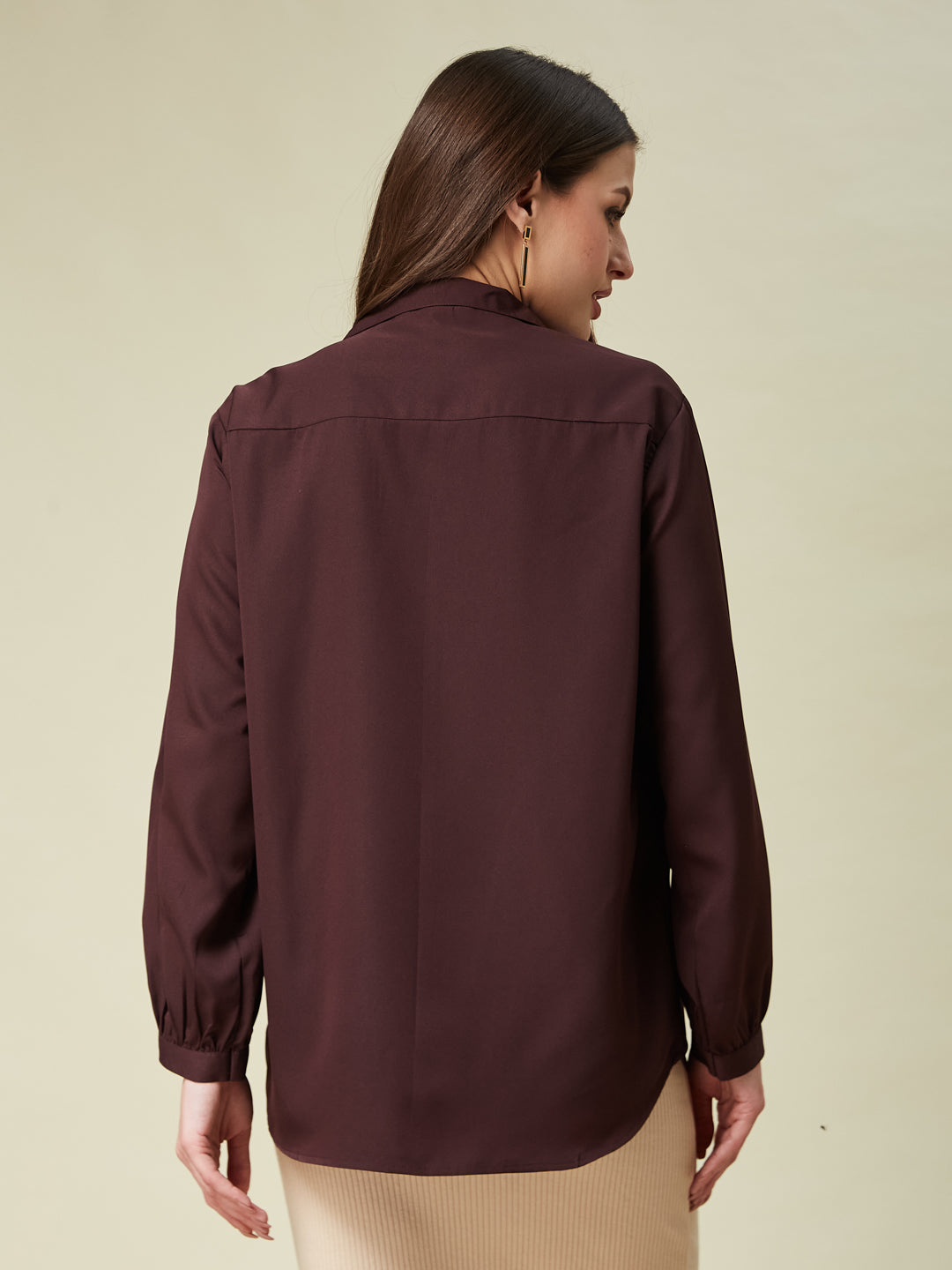 Coffee Embroidered Full Sleeve Shirt for Women