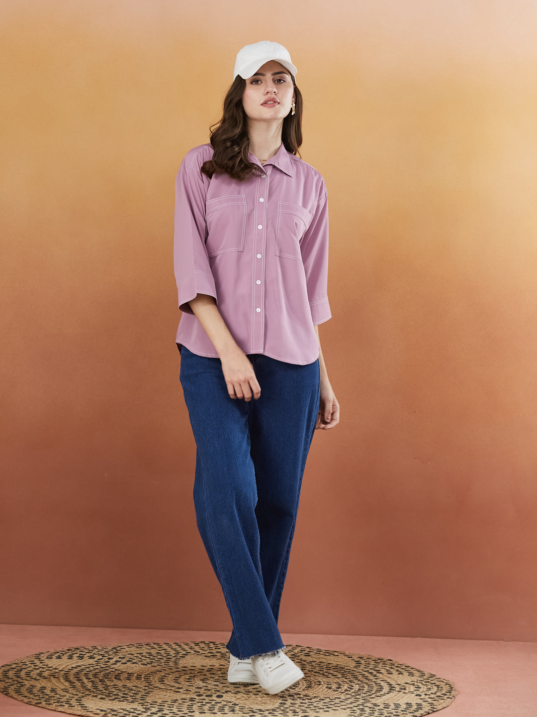 Pink Crepe Plain Regular shirt for woman