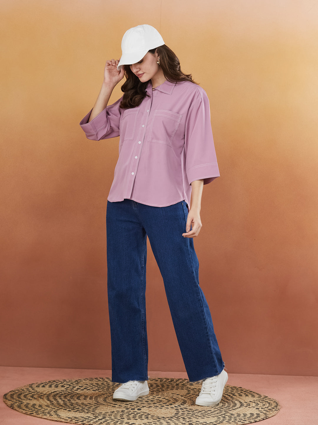 Pink Crepe Plain Regular shirt for woman