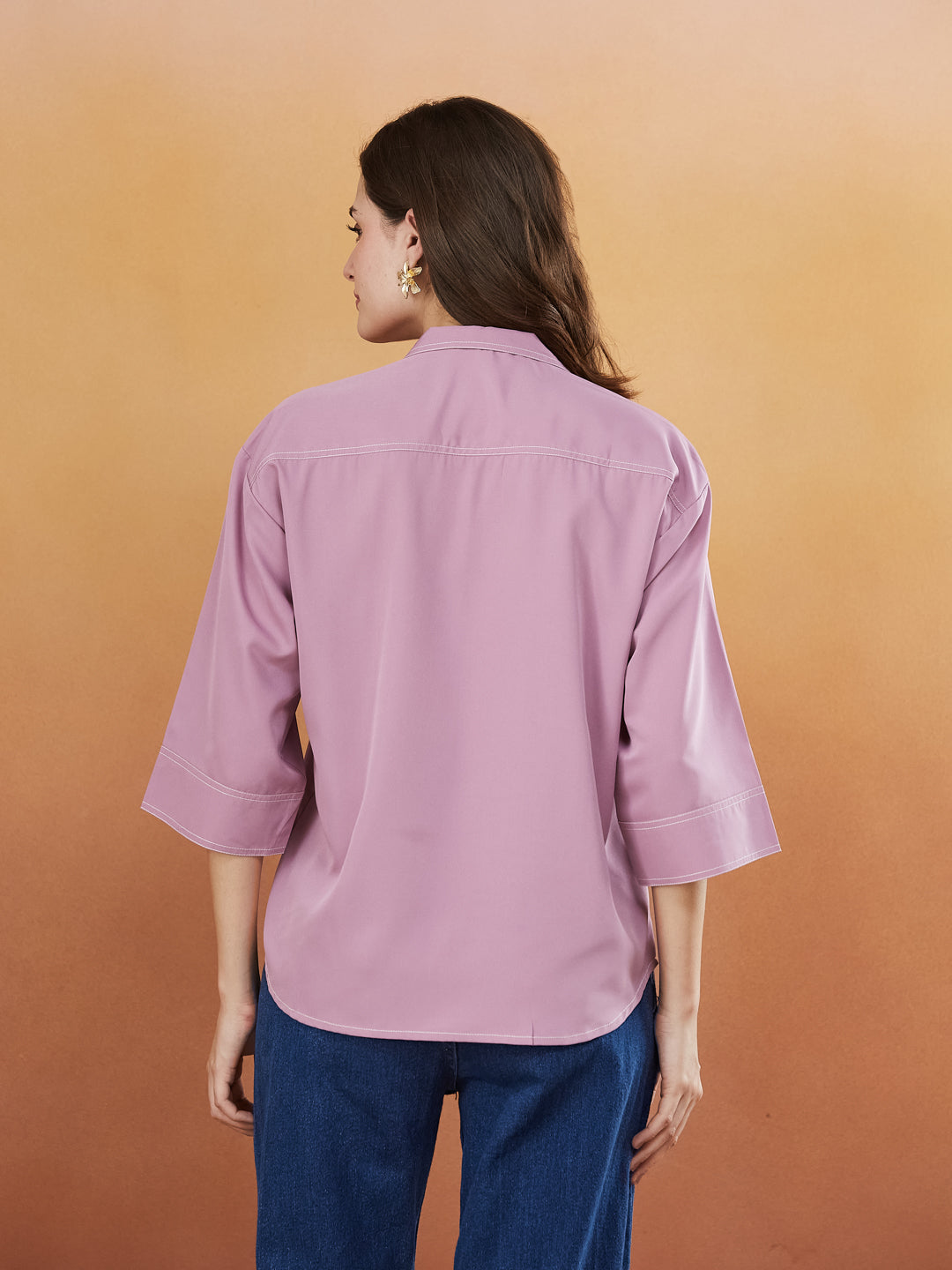 Pink Crepe Plain Regular shirt for woman