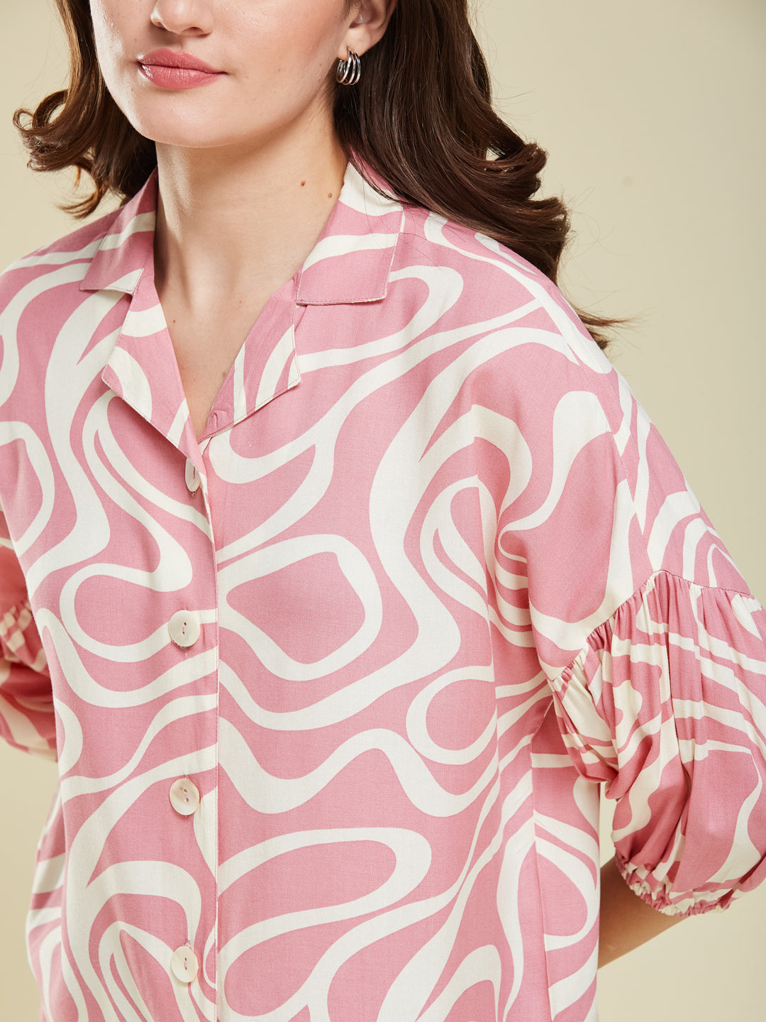 Women's Pink Rayon Printed Regular Shirt