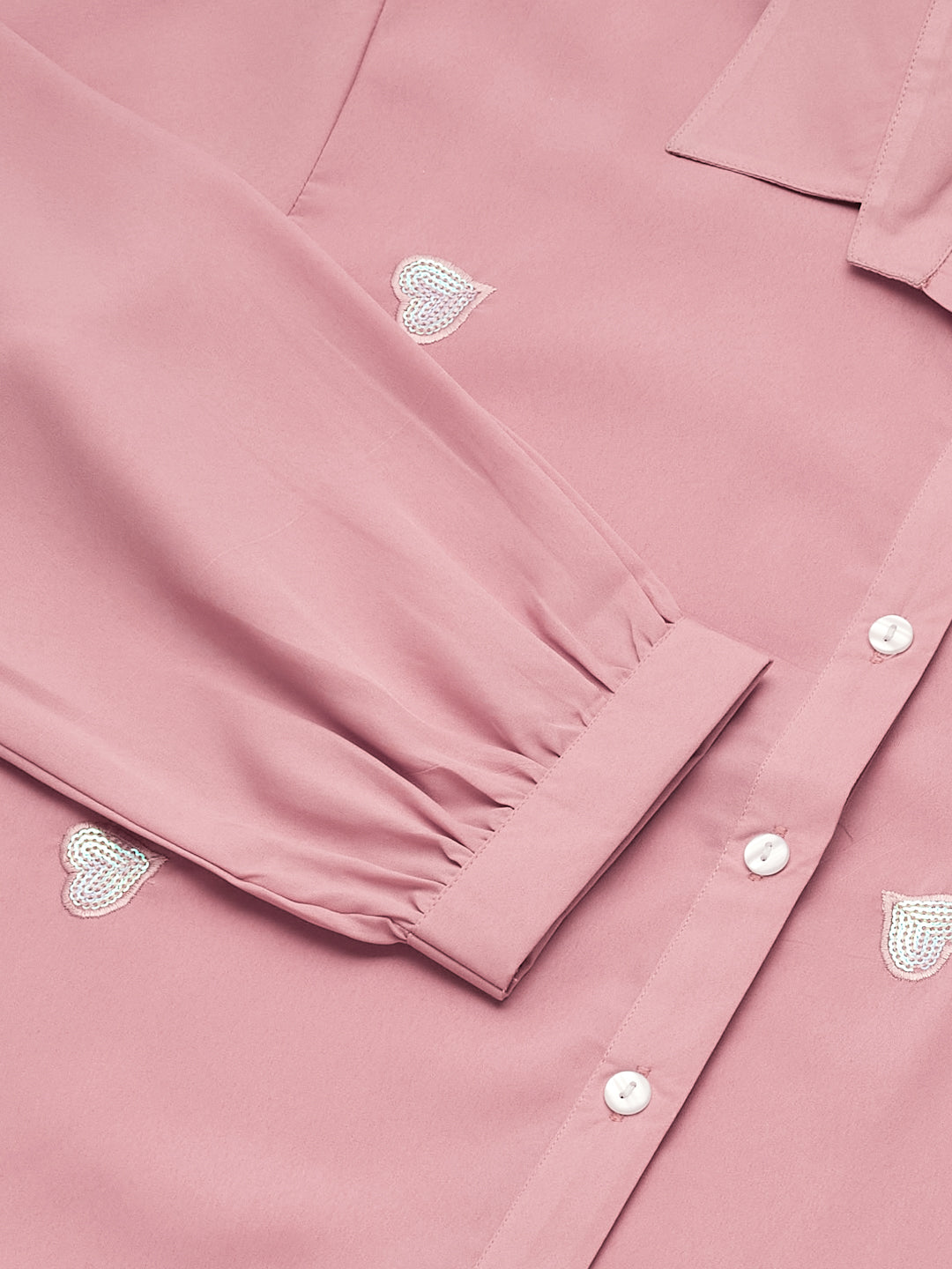 Peach Embroidered Full Sleeves Regular Crepe Shirt