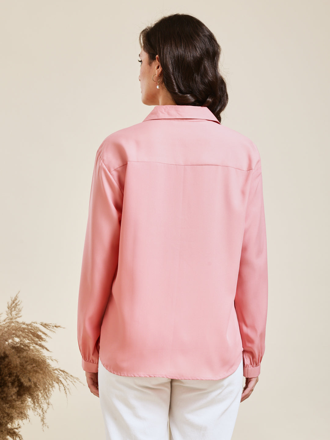 Peach Embroidered Full Sleeves Regular Crepe Shirt