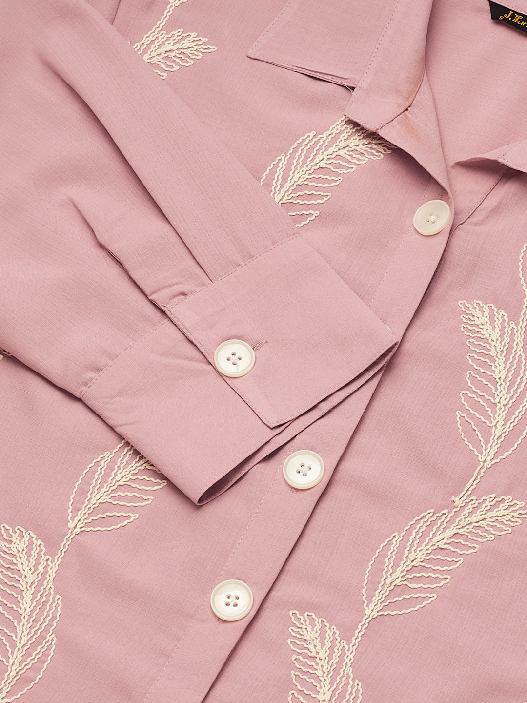Baby Pink Embroidered Viscose Blend Shirt for Women