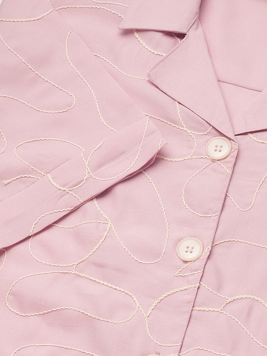 Pink Embroidered Rayon Shirt for Women