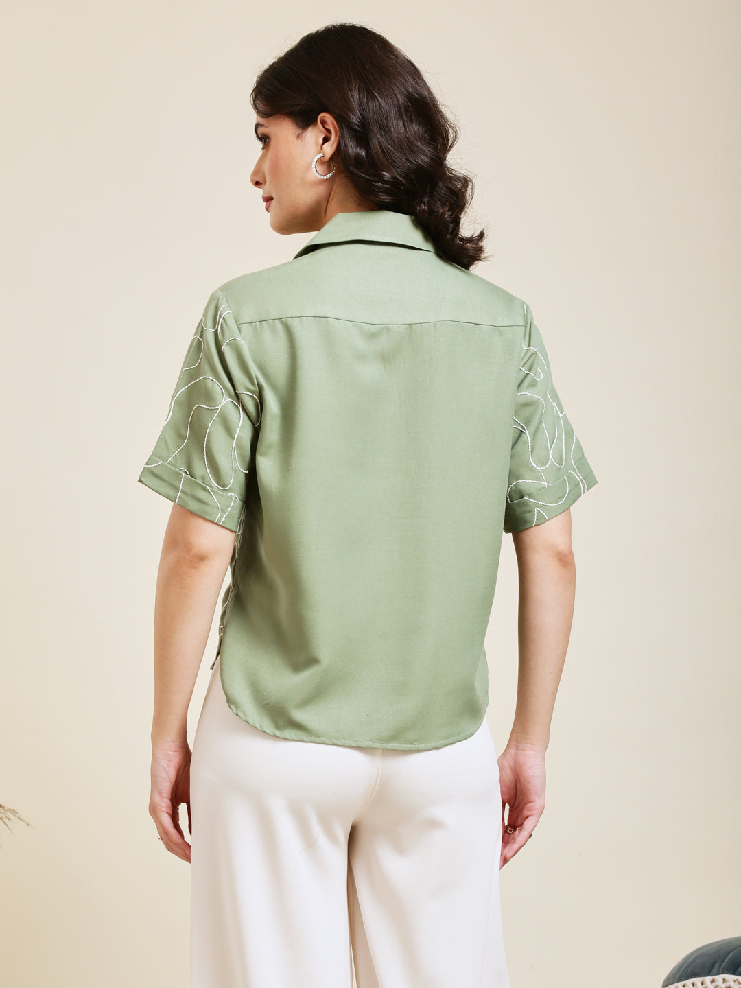 Mint Embroidered Rayon Shirt for Women