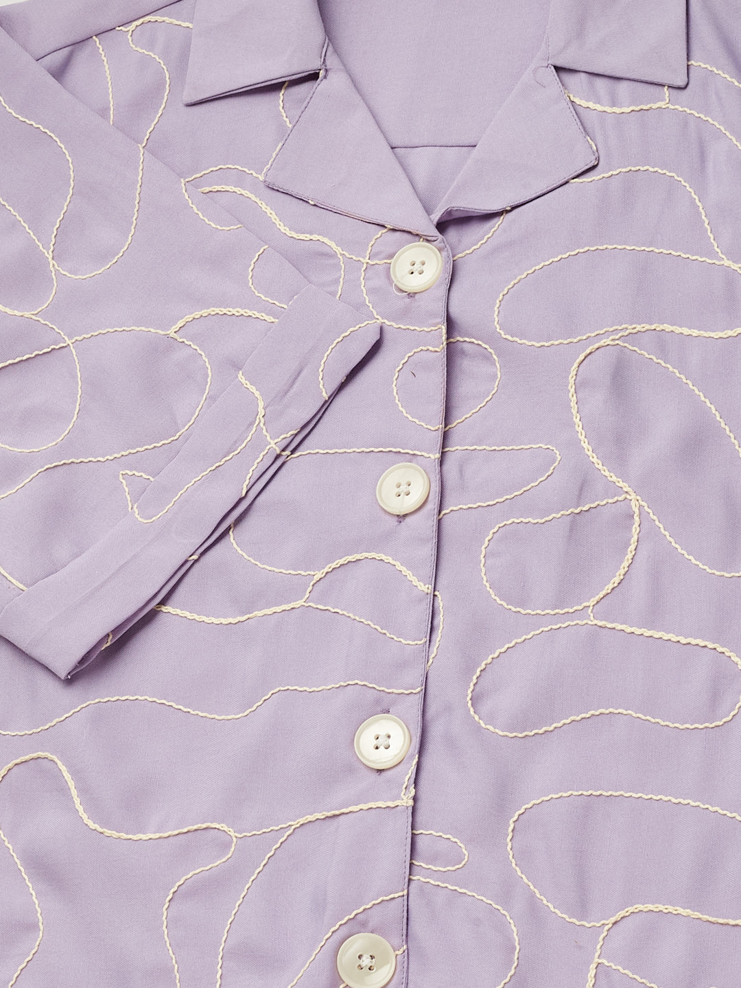 Lavender Embroidered Rayon Shirt for Women