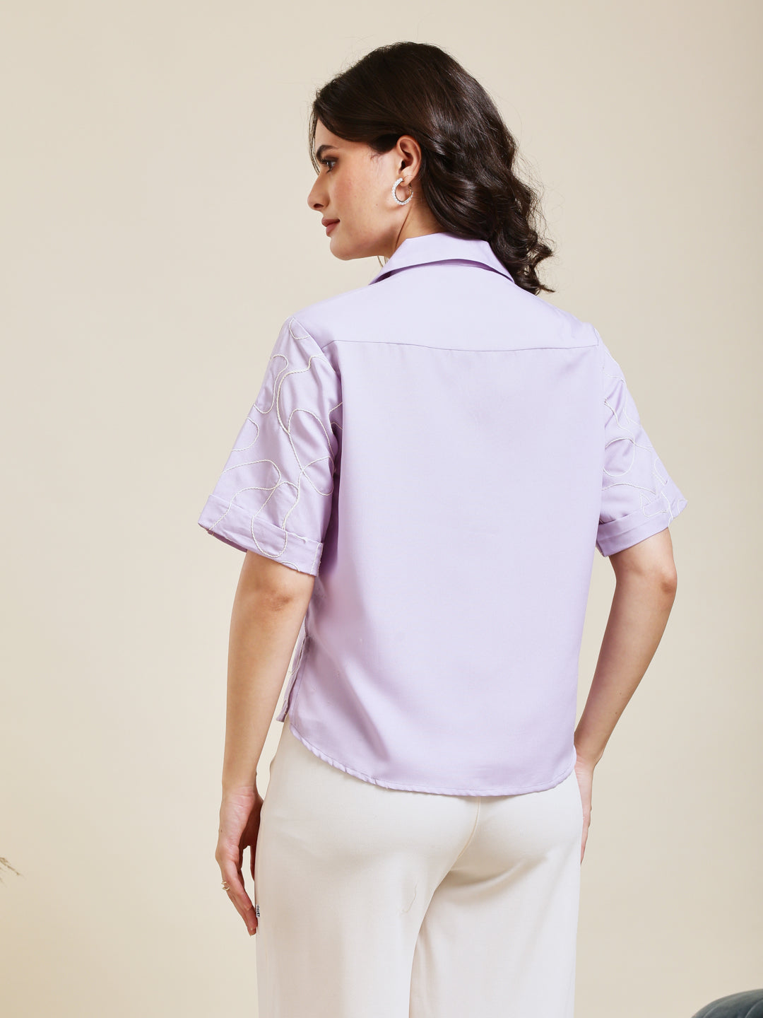 Lavender Embroidered Rayon Shirt for Women