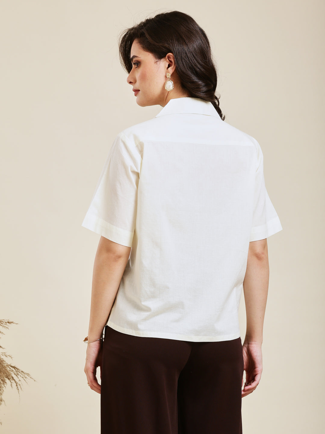 Off-White Embroidered Cotton Shirt for Women