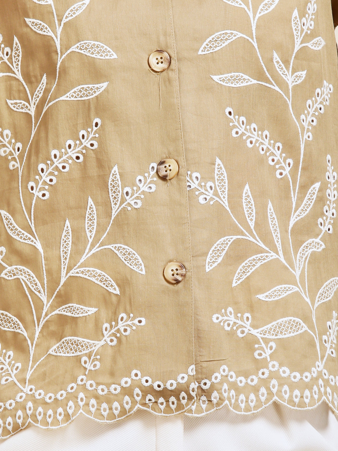 Dark Beige Embroidered Cotton Shirt for Women