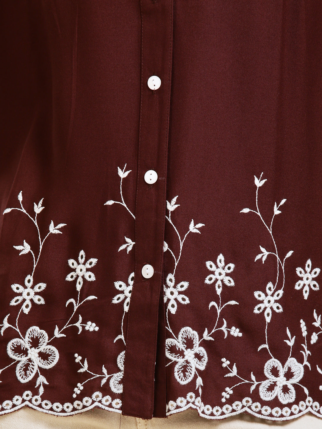 Coffee Embroidered Rayon Shirt for Women