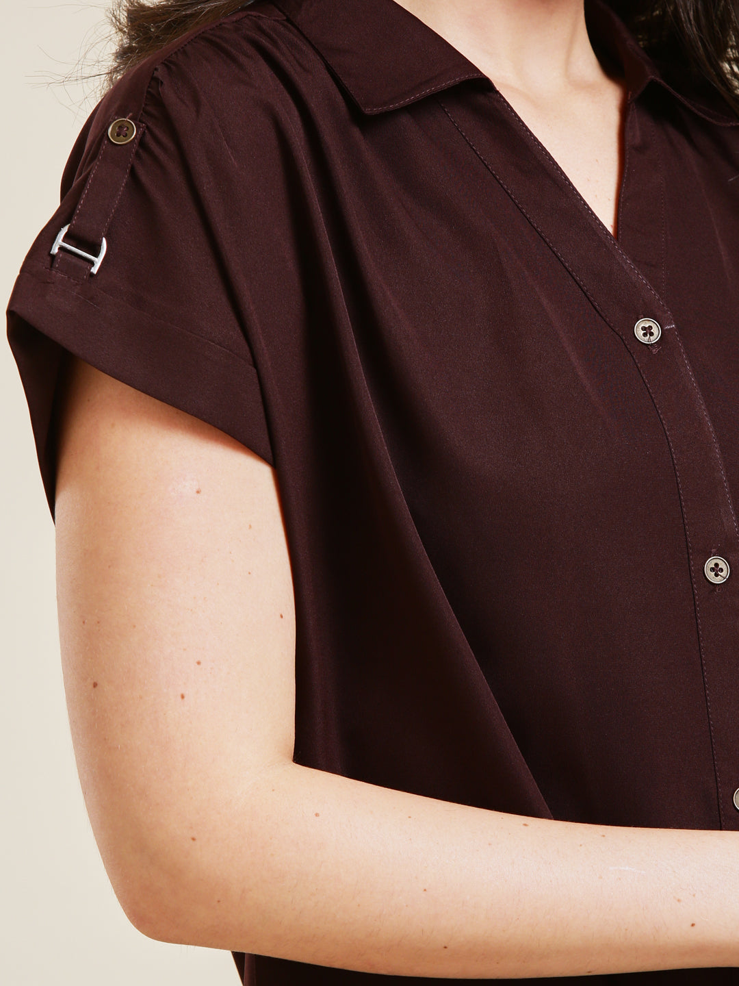 Coffee Embroidered Crepe Shirt for Women