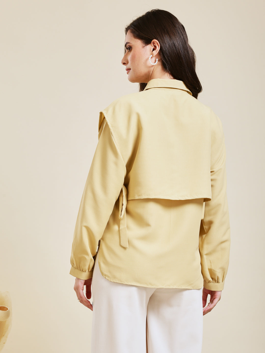 Yellow Embroidered Viscose Blend Shirt for Women