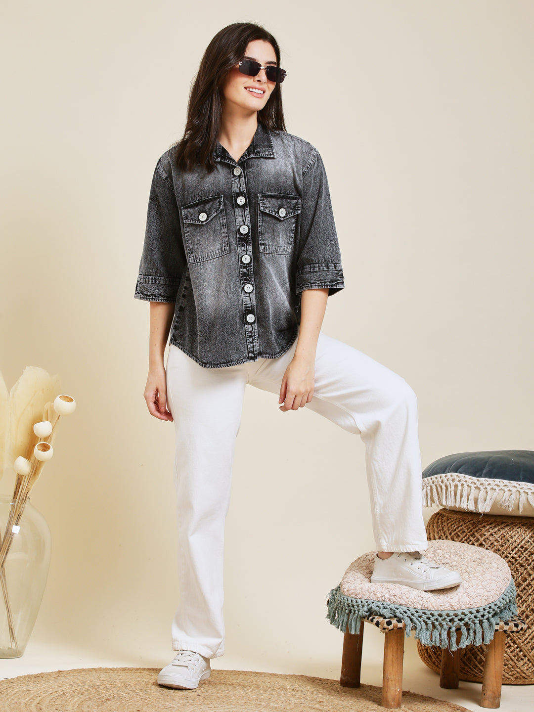 Classic Women Charcoal Denim Shirt