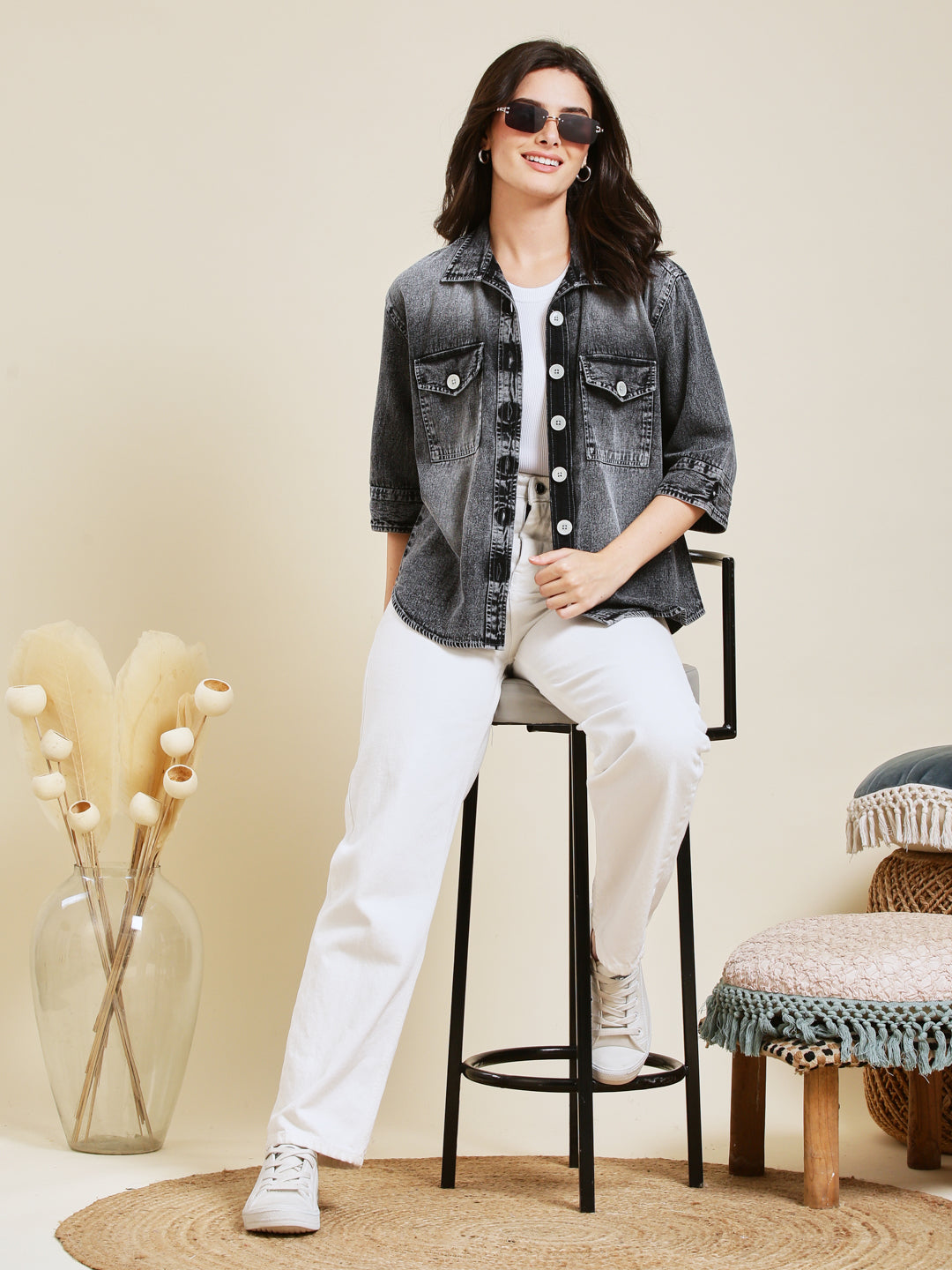 Classic Women Charcoal Denim Shirt