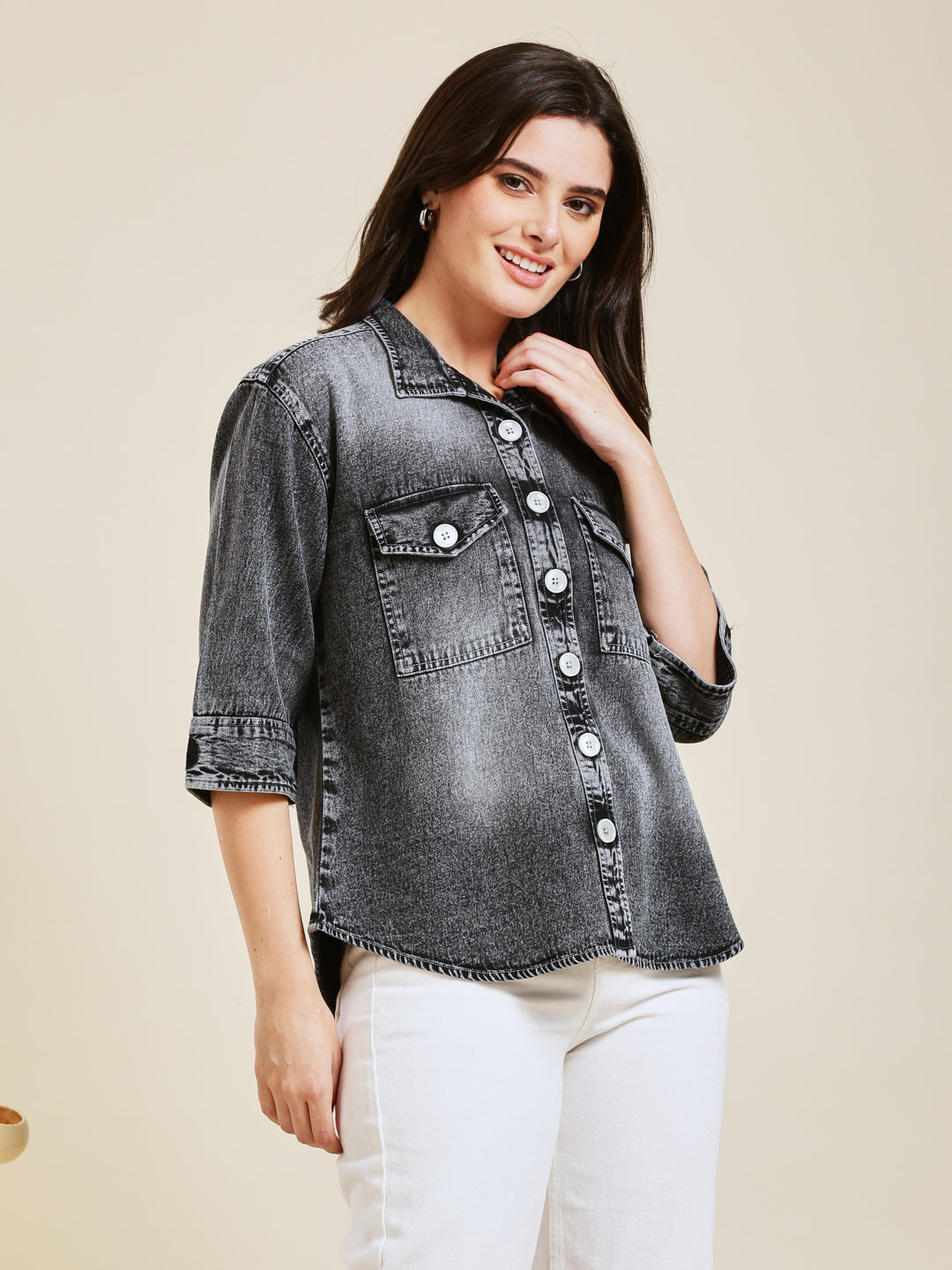 Classic Women Charcoal Denim Shirt