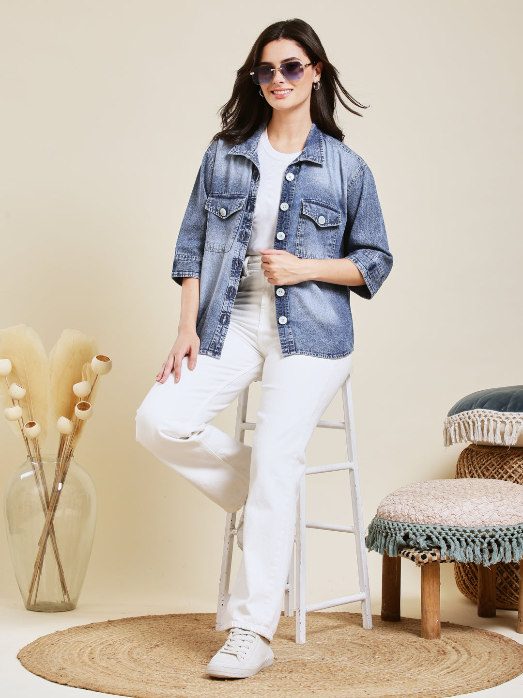 Classic Women Light Blue Denim Shirt