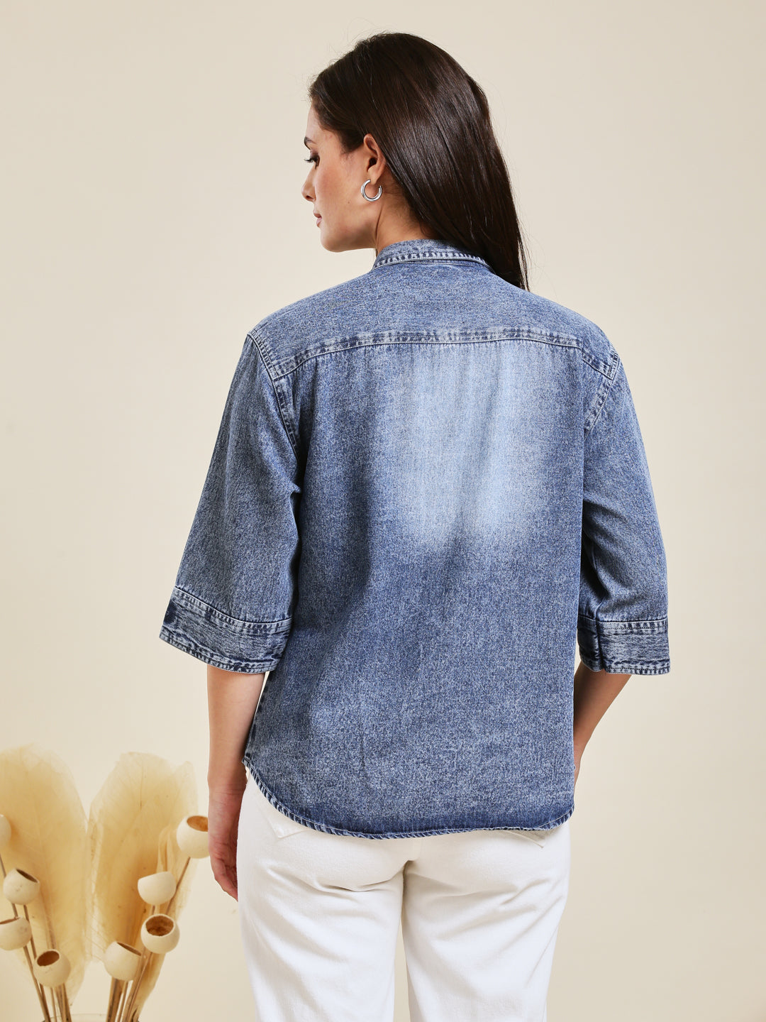 Classic Women Light Blue Denim Shirt