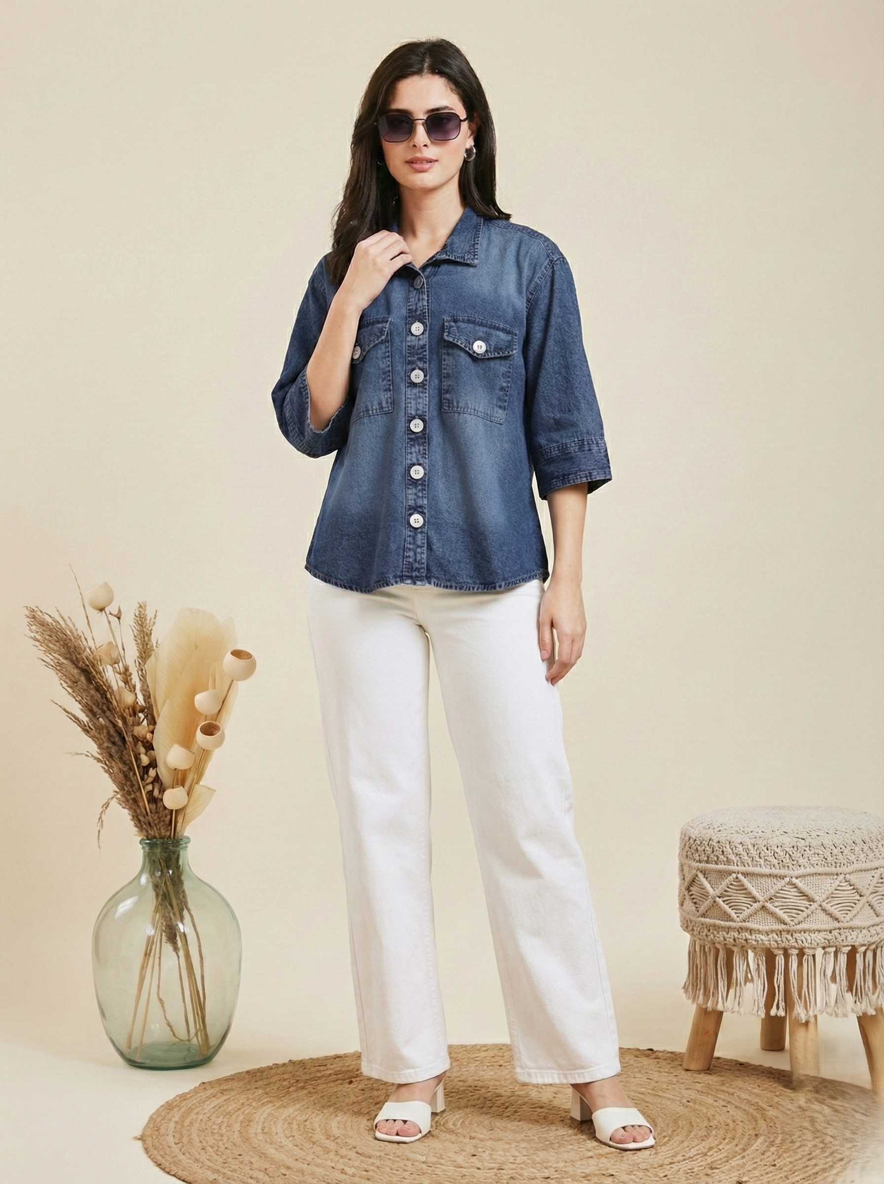 Classic Women Blue Denim Shirt