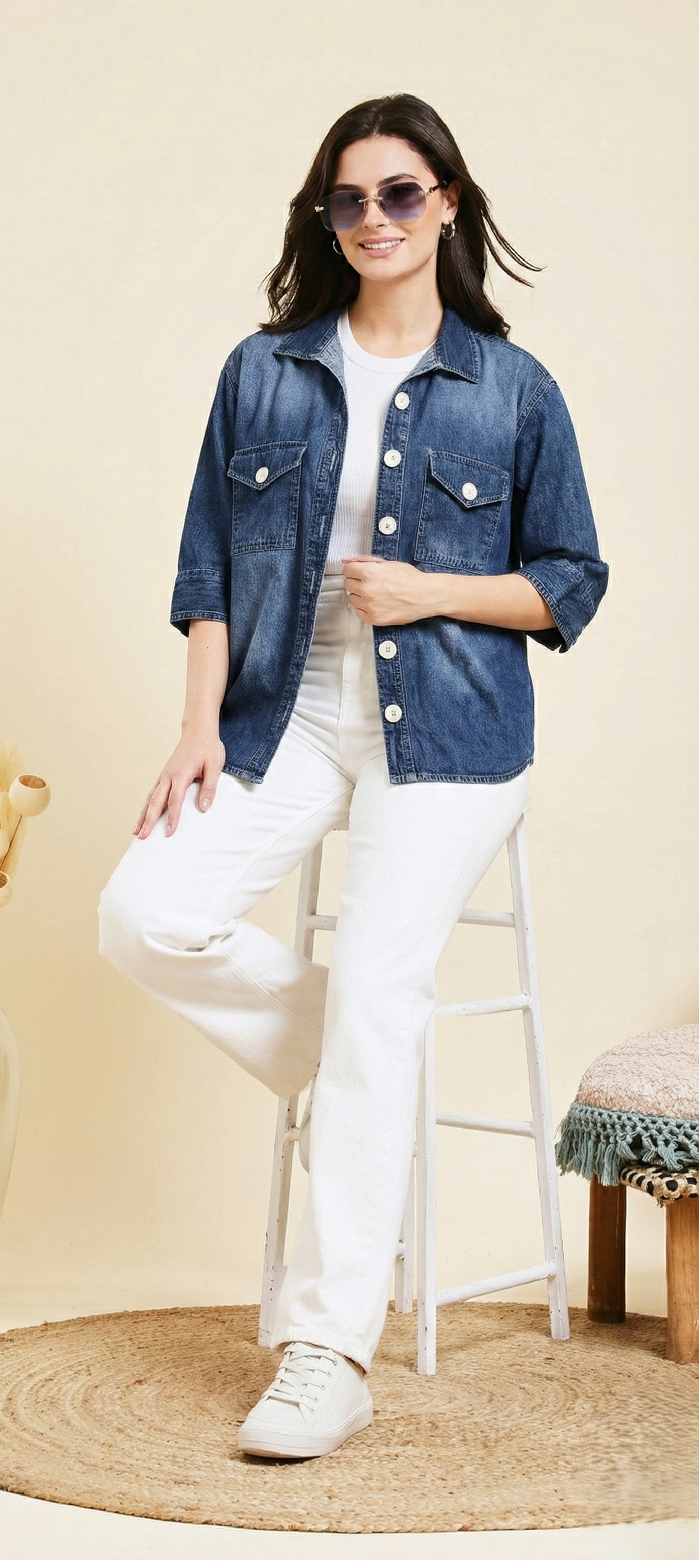 Classic Women Blue Denim Shirt