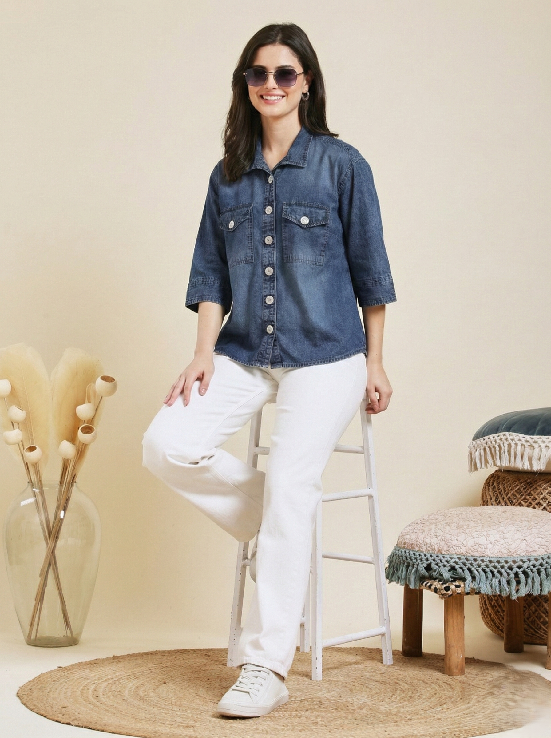 Classic Women Blue Denim Shirt