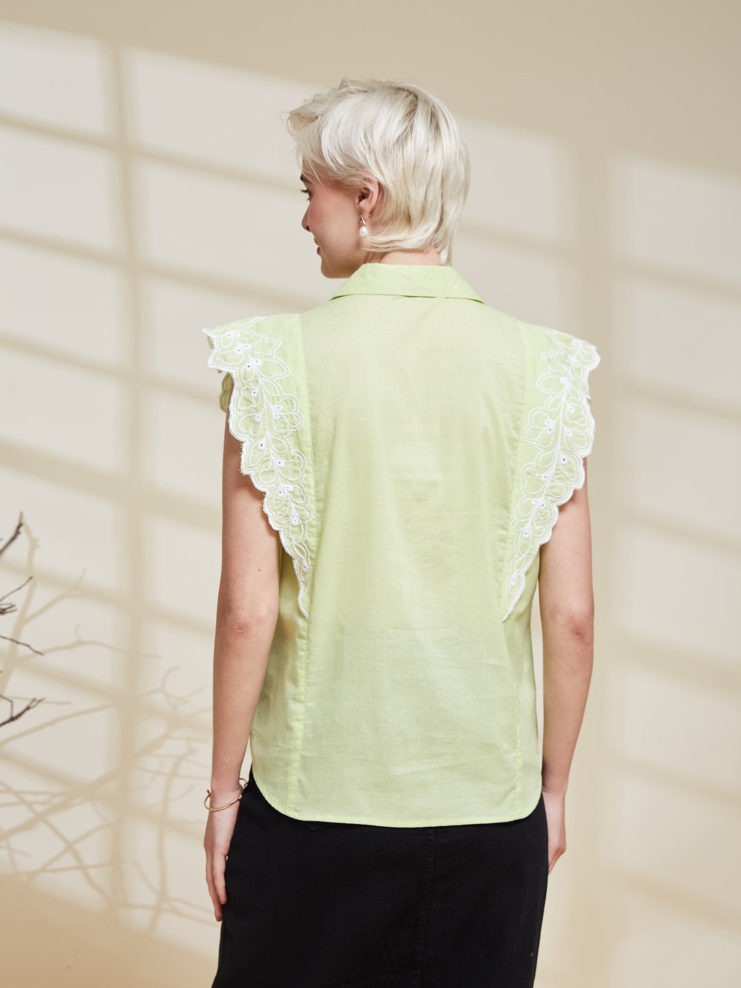 Neon Cotton Embroidered Regular Fit Shirt for Women | backside view