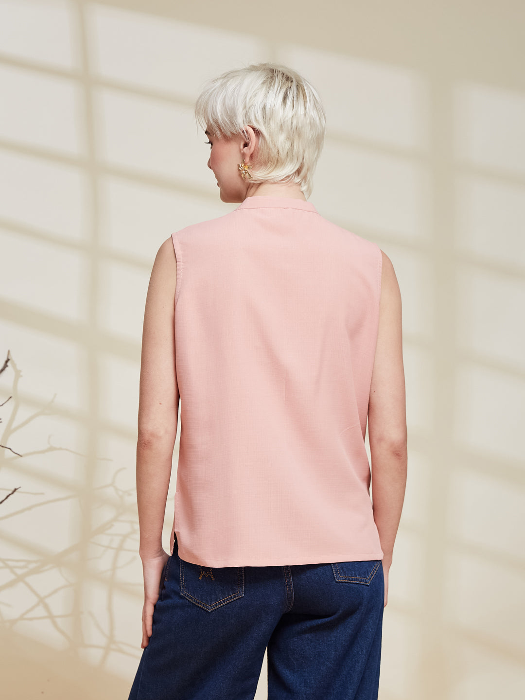 Pink Viscose Embroidered Regular Fit Shirt for Women | backside view