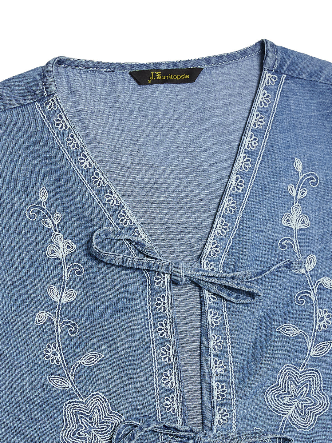 Light Blue Denim Embroidered Shirt for Women