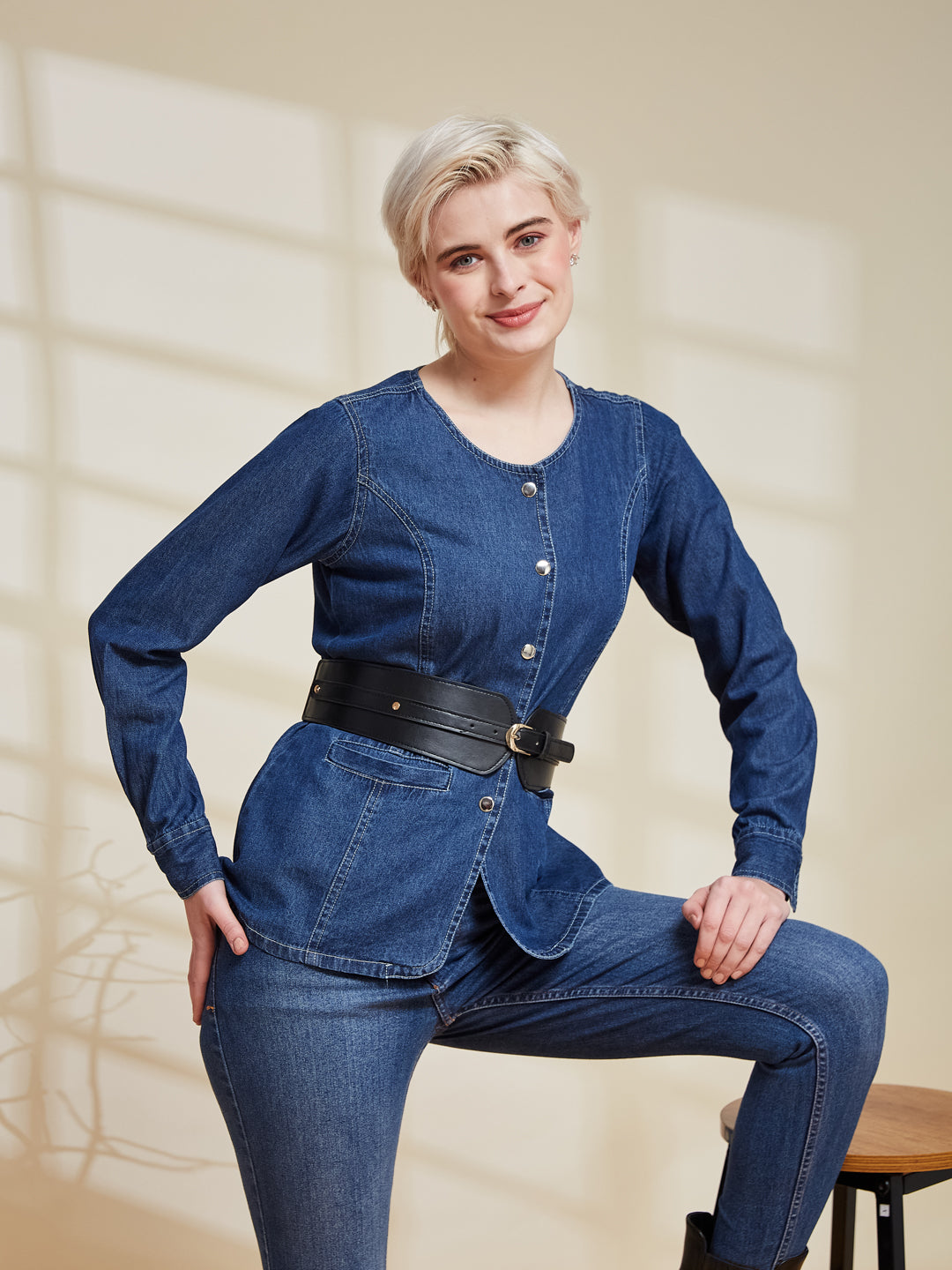 Blue Denim Button-Down Stylish Shirt for Women
