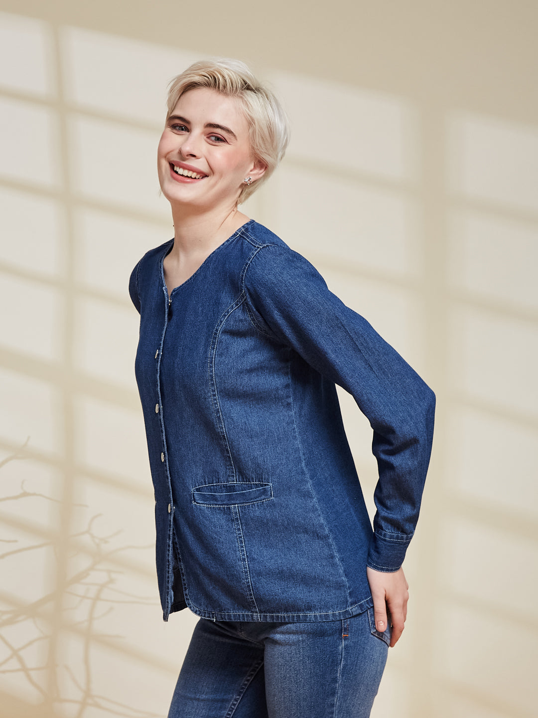 Blue Denim Button-Down Stylish Shirt for Women