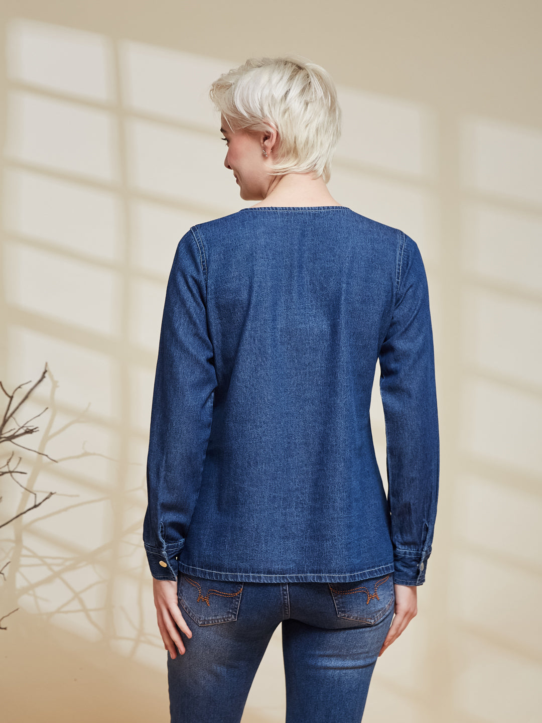 Blue Denim Button-Down Stylish Shirt for Women