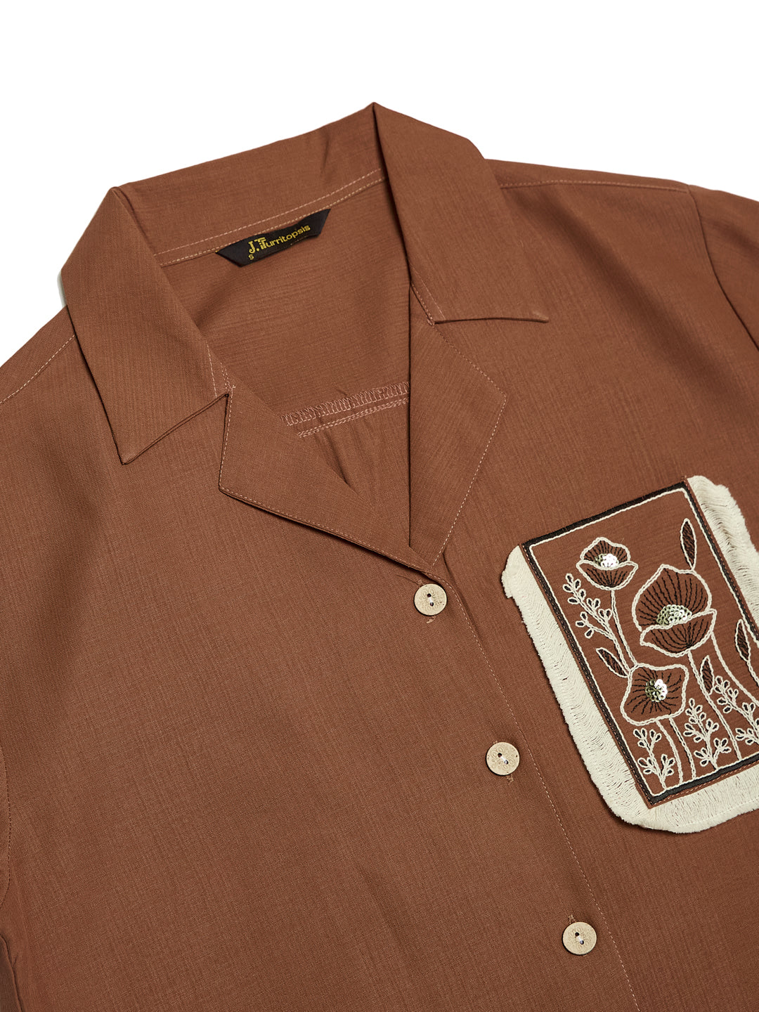 Caramel Viscose Blend Embroidered Shirt for Women | Embroidered Shirt for Women | frontside embroidered view