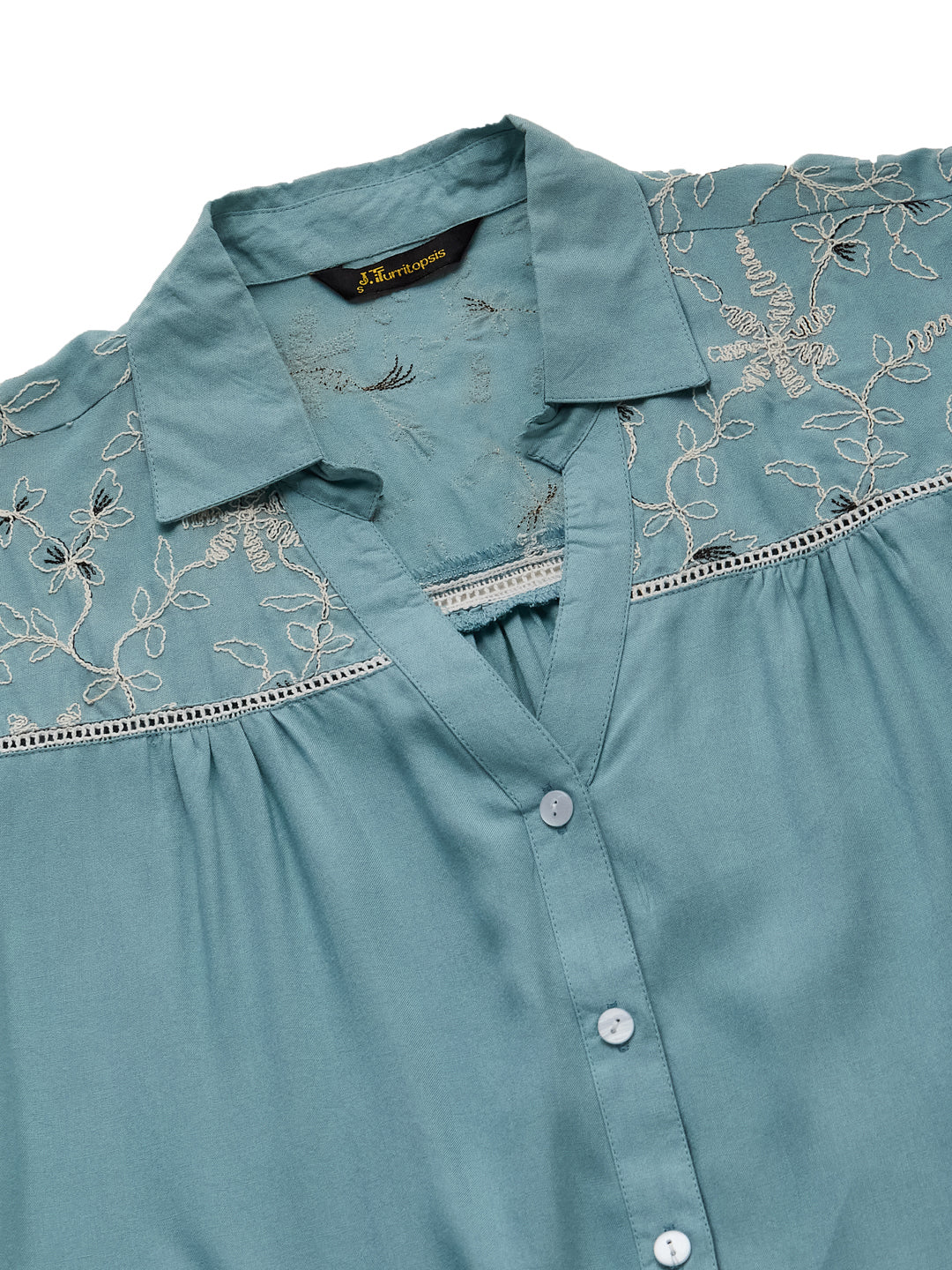 Blue Rayon Embroidered Shirt for Women