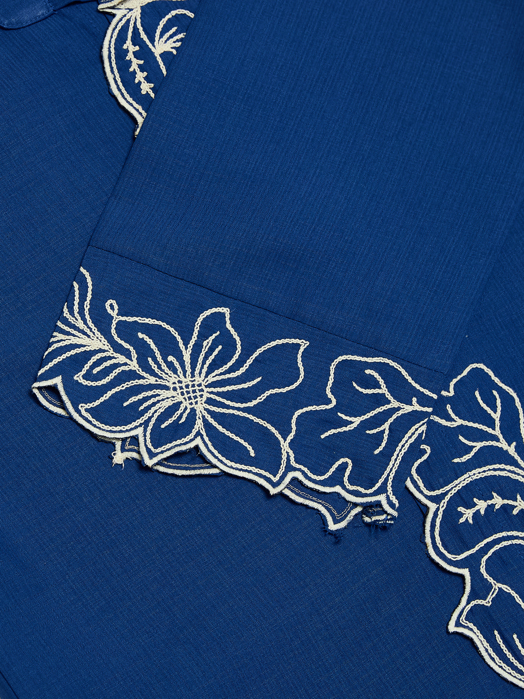 Blue Viscose Embroidered Regular Fit Shirt for Women