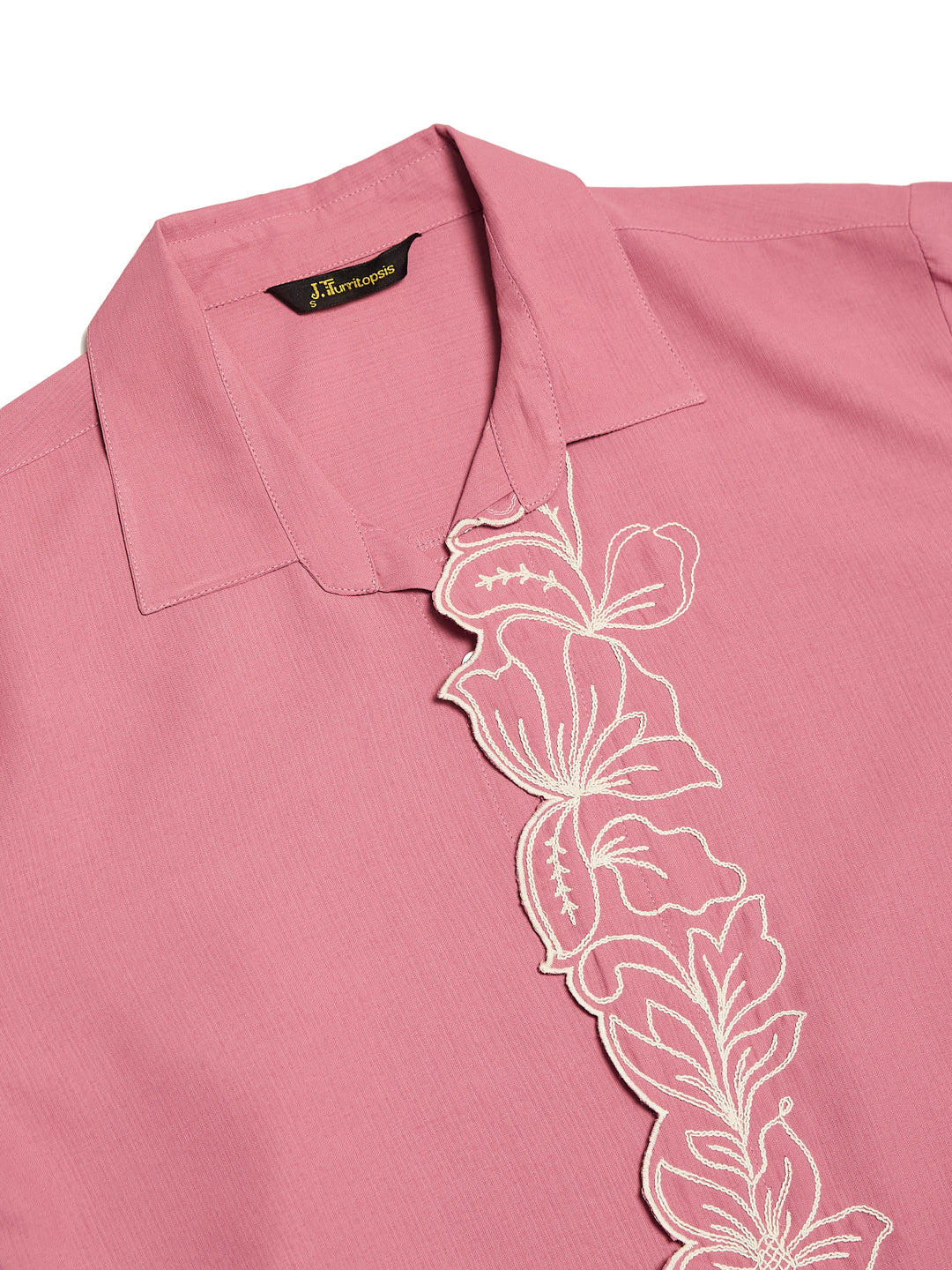 Pink Viscose Embroidered Regular Fit Shirt for Women | Embroidered Shirt for Women | neckside view
